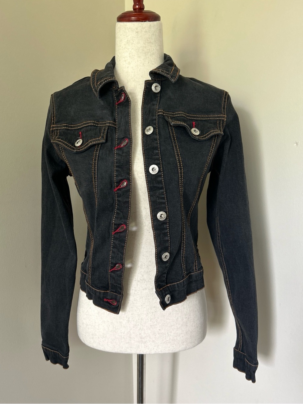Ecko Red Jean Jacket Medium Dark Wash Red Accents Y2K 2000’s Cotton Blend Elite